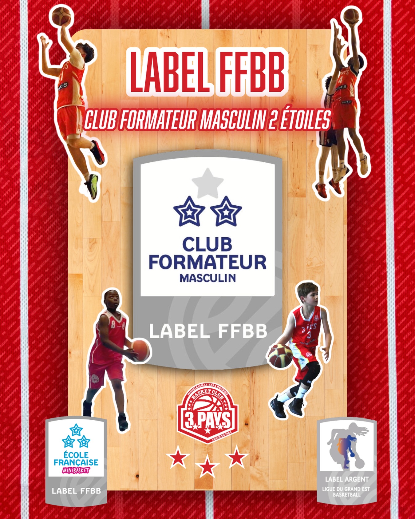 Visuel BC3Pays du label FFBB Club Formateur Masculin deux étoiles.