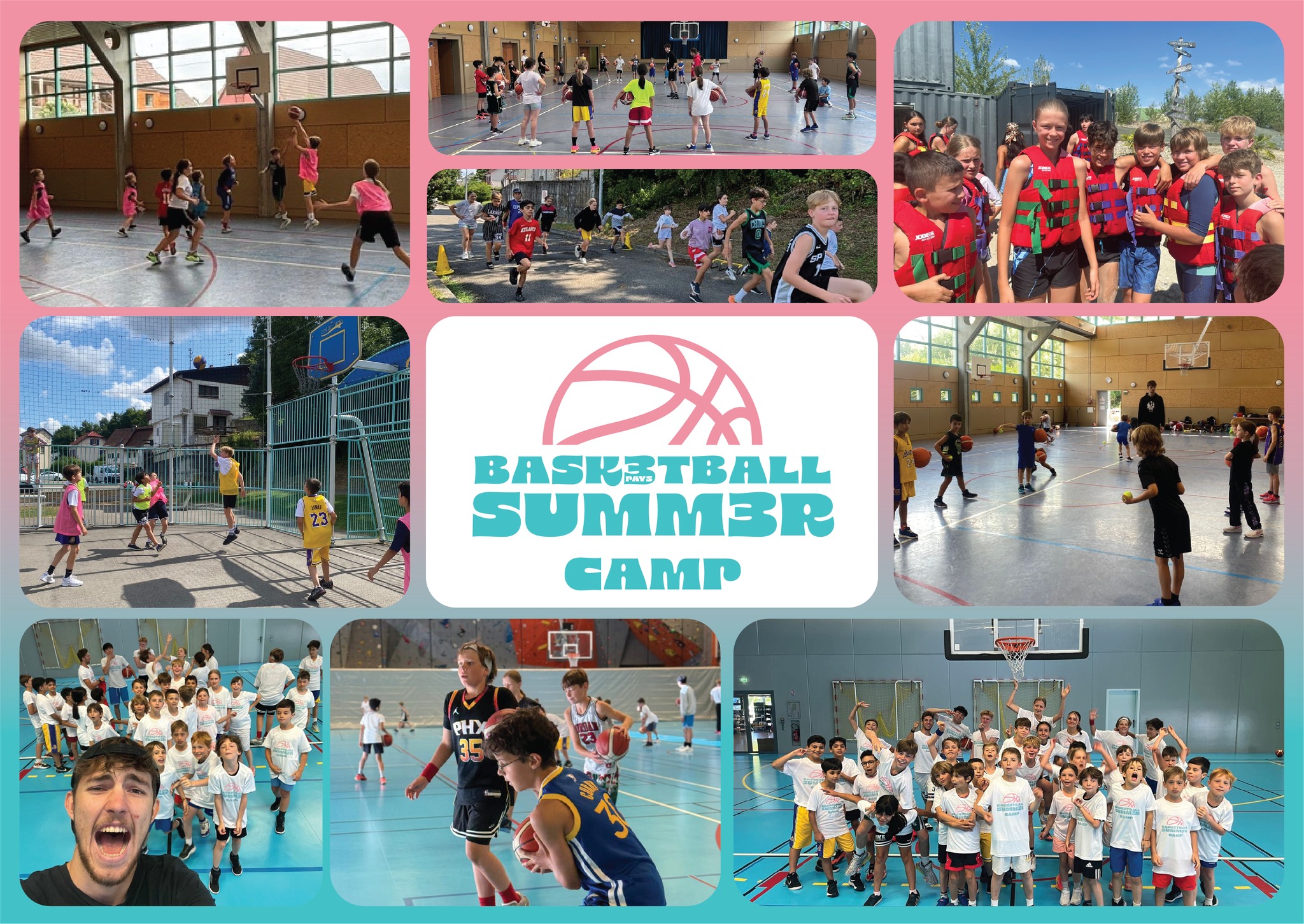 Montage publié par le club montrant les ateliers basket et les activités du Summer Camp 2025.
