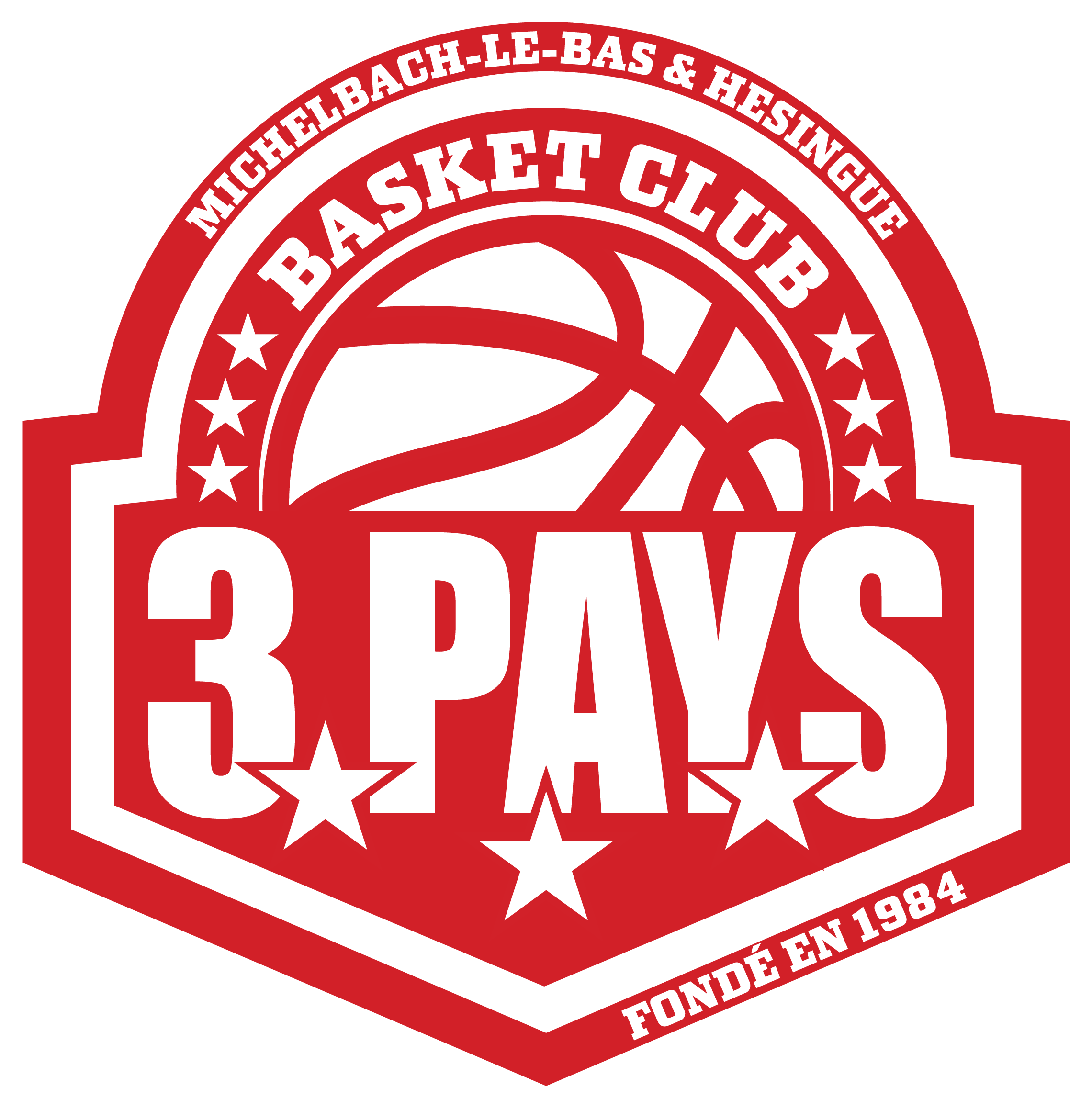 Écusson du Basket Club 3 Pays : Michelbach-le-Bas et Hésingue, fondé en 1984.